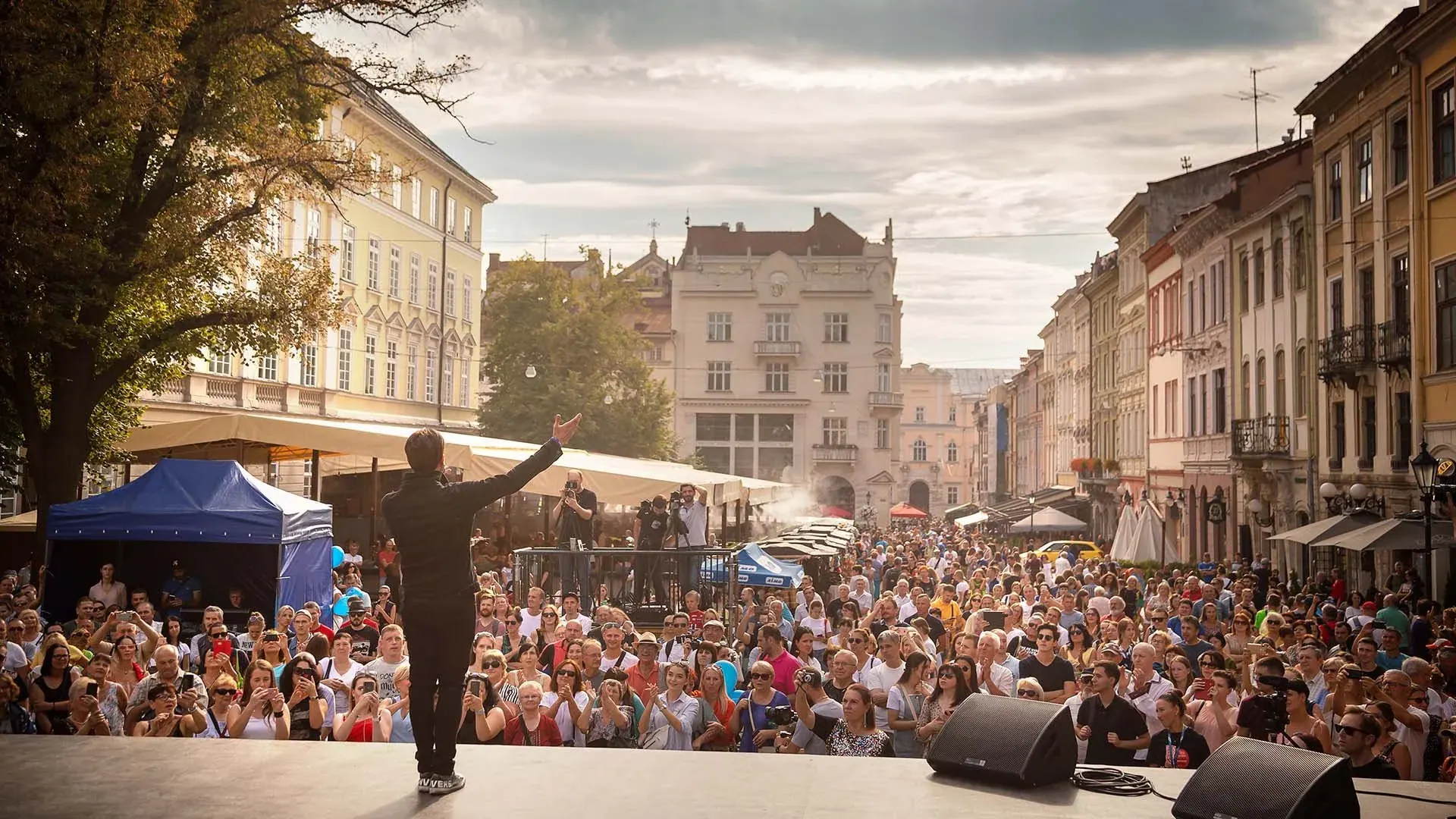 A crowd gathered for a Ukrainian street festival in Lviv